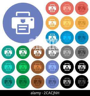 IP printer multi colored flat icons on round backgrounds. Included white, light and dark icon variations for hover and active status effects, and bonu Stock Vector