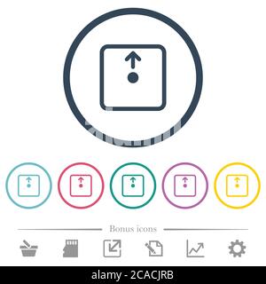 Move object up flat color icons in round outlines. 6 bonus icons included. Stock Vector