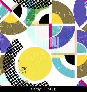 seamless geometric pattern background, retro/vintage style, with circles/dots, strokes and splashes Stock Vector