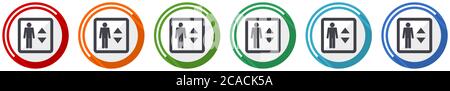 Elevator, lift icon set, flat design vector illustration in 6 colors options for webdesign and mobile applications Stock Vector