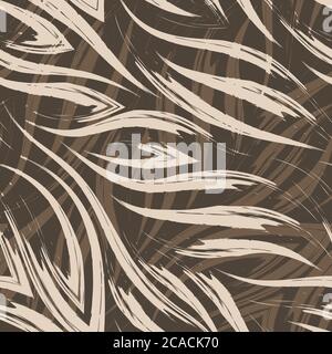 Vector seamless pattern of beige paint strokes on a brown background. Simple texture made from brush strokes in pastel colors. Stock Vector
