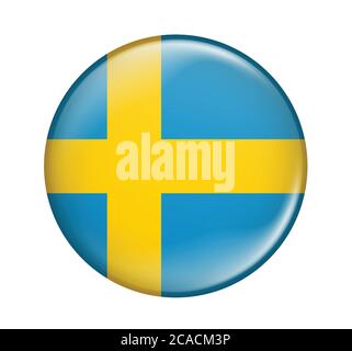 Sweden flag icon isolated on white background.Sweden flag.Flag icon glossy. Stock Vector