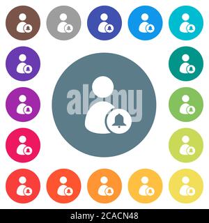 Notify user flat white icons on round color backgrounds. 17 background color variations are included. Stock Vector