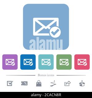Mail read white flat icons on color rounded square backgrounds. 6 bonus icons included Stock Vector