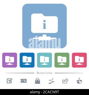 FTP information white flat icons on color rounded square backgrounds. 6 bonus icons included Stock Vector