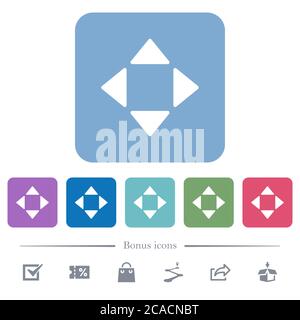 Control arrows white flat icons on color rounded square backgrounds. 6 bonus icons included Stock Vector