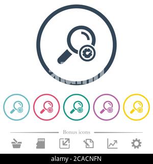 Search engine optimization flat color icons in round outlines. 6 bonus icons included. Stock Vector