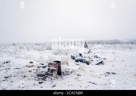 one of the coldest places on earth, in the village Oymchkon in the Russian North Stock Photo