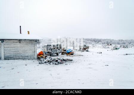 one of the coldest places on earth, in the village Oymchkon in the Russian North Stock Photo