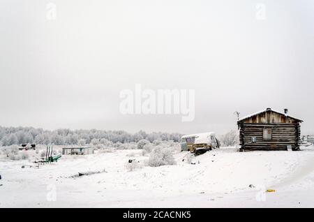 one of the coldest places on earth, in the village Oymchkon in the Russian North Stock Photo