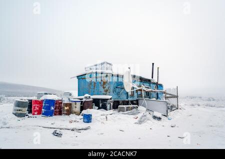 one of the coldest places on earth, in the village Oymchkon in the Russian North Stock Photo