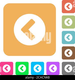 Chevron left flat icons on rounded square vivid color backgrounds. Stock Vector