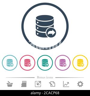 Database transaction commit flat color icons in round outlines. 6 bonus icons included. Stock Vector