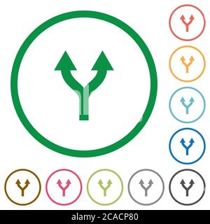 Split arrows up flat color icons in round outlines on white background Stock Vector