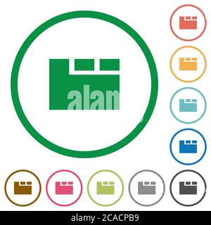 Horizontal tabbed layout active flat color icons in round outlines on white background Stock Vector