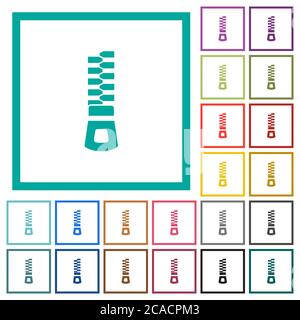 Vertical zipper flat color icons with quadrant frames on white background Stock Vector