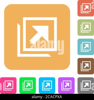 Open in new window flat icons on rounded square vivid color backgrounds. Stock Vector