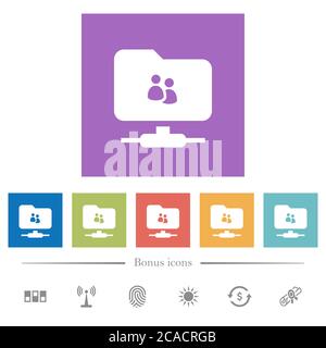 FTP group flat white icons in square backgrounds. 6 bonus icons included. Stock Vector