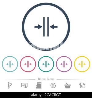Adjust text column gutter flat color icons in round outlines. 6 bonus icons included. Stock Vector
