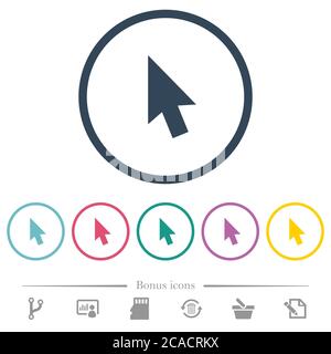 Mouse cursor flat color icons in round outlines. 6 bonus icons included. Stock Vector