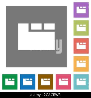 Horizontal tabbed layout active flat icons on simple color square backgrounds Stock Vector