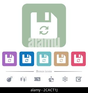 Refresh file white flat icons on color rounded square backgrounds. 6 bonus icons included Stock Vector