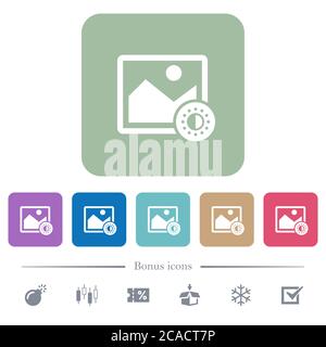 Adjust image saturation white flat icons on color rounded square backgrounds. 6 bonus icons included Stock Vector