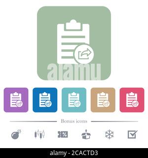 Export note white flat icons on color rounded square backgrounds. 6 bonus icons included Stock Vector