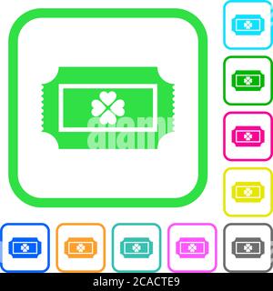 Lottery ticket vivid colored flat icons in curved borders on white background Stock Vector