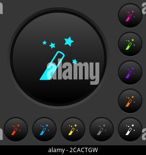 Application wizard dark push buttons with vivid color icons on dark grey background Stock Vector