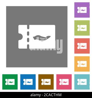 Service discount coupon flat icons on simple color square backgrounds Stock Vector
