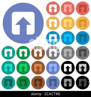 Upload multi colored flat icons on round backgrounds. Included white, light and dark icon variations for hover and active status effects, and bonus sh Stock Vector
