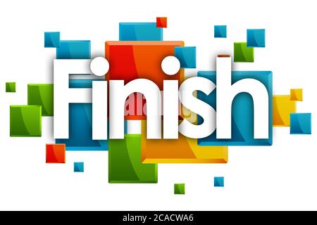 Finish word in colored rectangles background Stock Photo