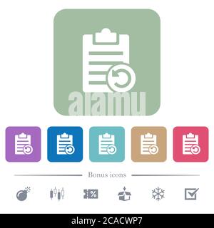 Undo note changes white flat icons on color rounded square backgrounds. 6 bonus icons included Stock Vector