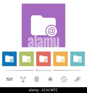 Directory email flat white icons in square backgrounds. 6 bonus icons included. Stock Vector