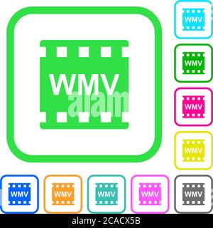 WMV movie format vivid colored flat icons in curved borders on white background Stock Vector