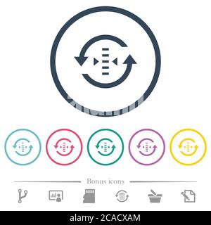 Adjust refresh rate flat color icons in round outlines. 6 bonus icons included. Stock Vector