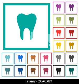 Single tooth flat color icons with quadrant frames on white background Stock Vector