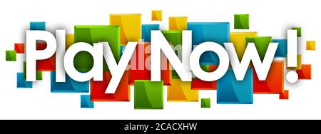 Play Now word in colored rectangles background Stock Photo