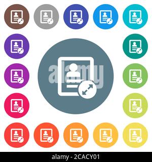 Extend contact flat white icons on round color backgrounds. 17 background color variations are included. Stock Vector