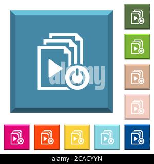 Exit from playlist white icons on edged square buttons in various trendy colors Stock Vector