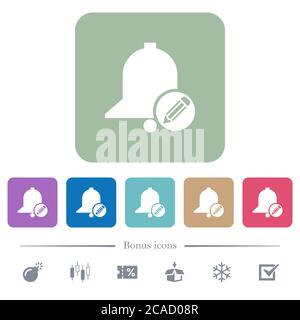 Edit reminder white flat icons on color rounded square backgrounds. 6 bonus icons included Stock Vector