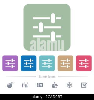 Adjustment white flat icons on color rounded square backgrounds. 6 bonus icons included Stock Vector