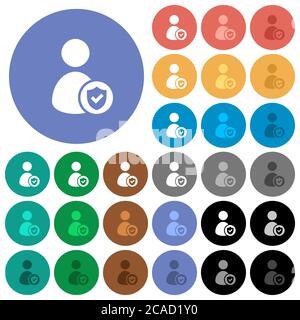 User account protected multi colored flat icons on round backgrounds. Included white, light and dark icon variations for hover and active status effec Stock Vector
