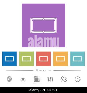 Empty billiard table flat white icons in square backgrounds. 6 bonus icons included. Stock Vector