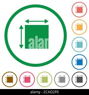 Elemet dimensions flat color icons in round outlines on white background Stock Vector