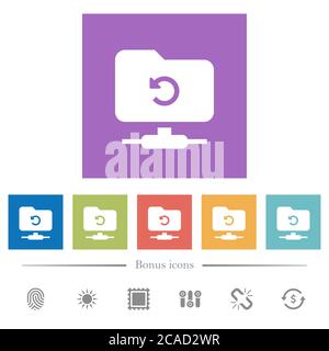 FTP undo flat white icons in square backgrounds. 6 bonus icons included. Stock Vector