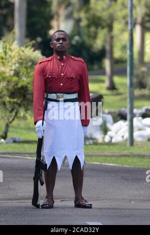 Fiji Military Guardsmen, outside Government house, Suva, Fiji 27th May 2017 Stock Photo