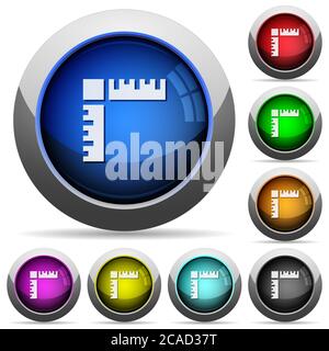Page rulers icons in round glossy buttons with steel frames Stock Vector
