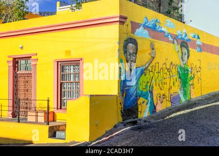 Brightly coloured green mosque in the historic neighborhood of Bo-Kaap, Cape Town, South Africa Stock Photo